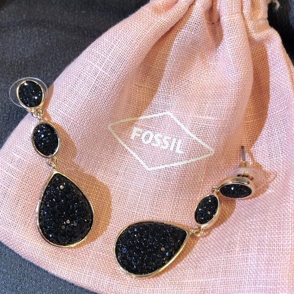 Fossil Black Stone and Shiny Drop Earrings - Picture 1 of 9
